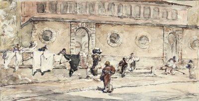 Figures in Front of a Spanish Building by Walter Shirlaw
